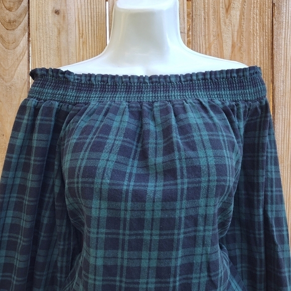 Beach Lunch Lounge - Plaid Off Shoulder Blouse - Picture 2 of 13